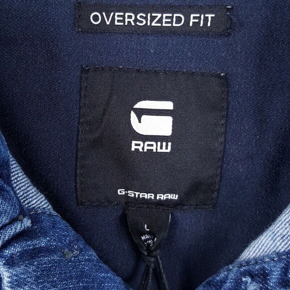 G STAR RAW Mens Jacket Large Blue Jean Button Denim Overshirt Streetwear $210 - Picture 3 of 13